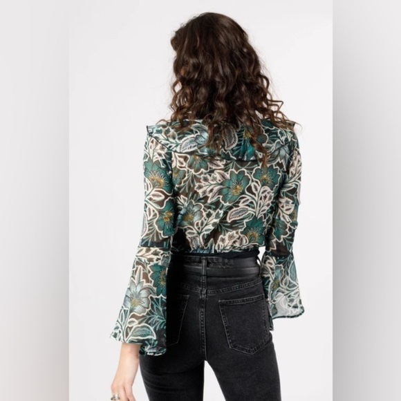 NWT Band of the Free Bonnie Emerald Black Floral Boho Gypsy Bodysuit Size Small - Picture 3 of 12